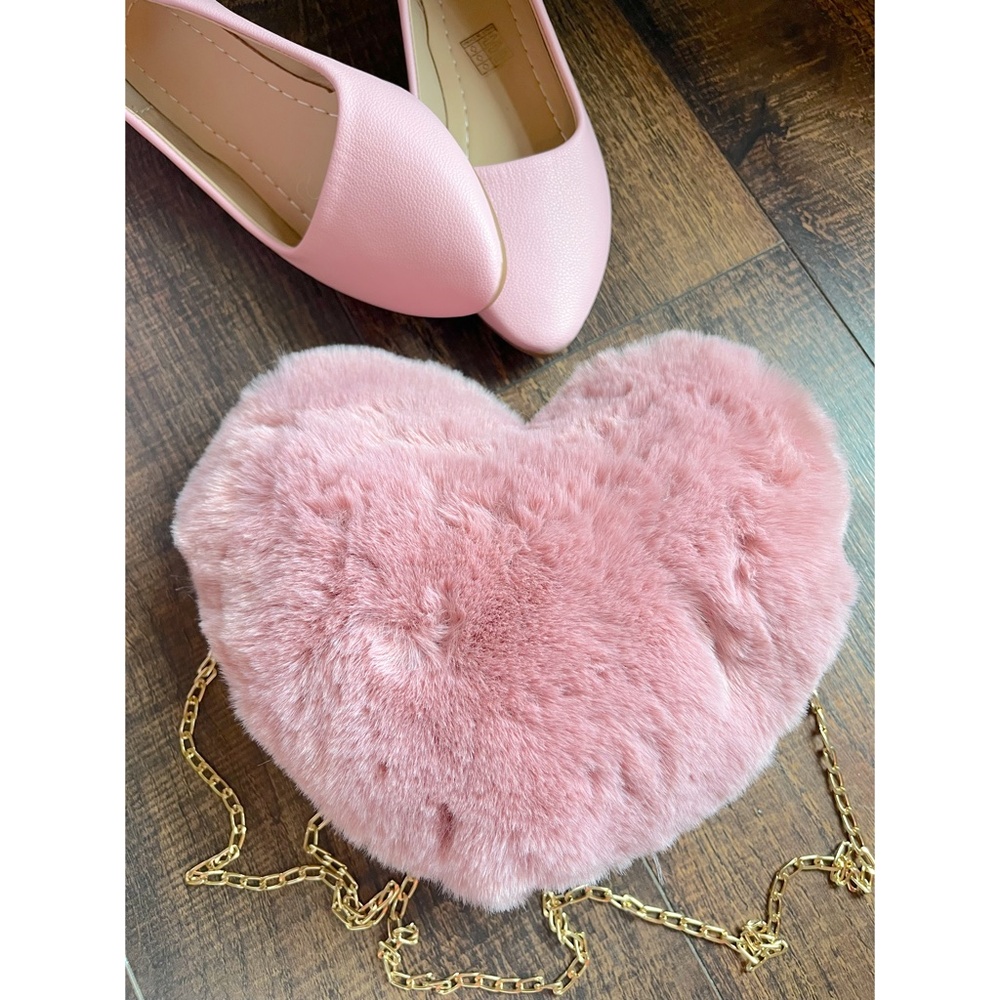 NEW heart purse furry purse pink purses